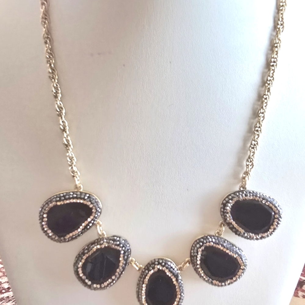Talbots Blue and Gold Necklace with Teardrop Stones